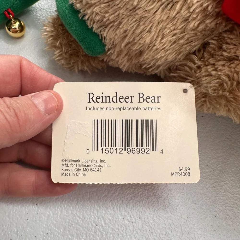 Hallmark Reindeer Bear‎ Plush Jingle Bells Sound & Red Bow Christmas Decor 14